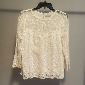 HINGE White Eyelet Lace 3/4 Sleeve Top